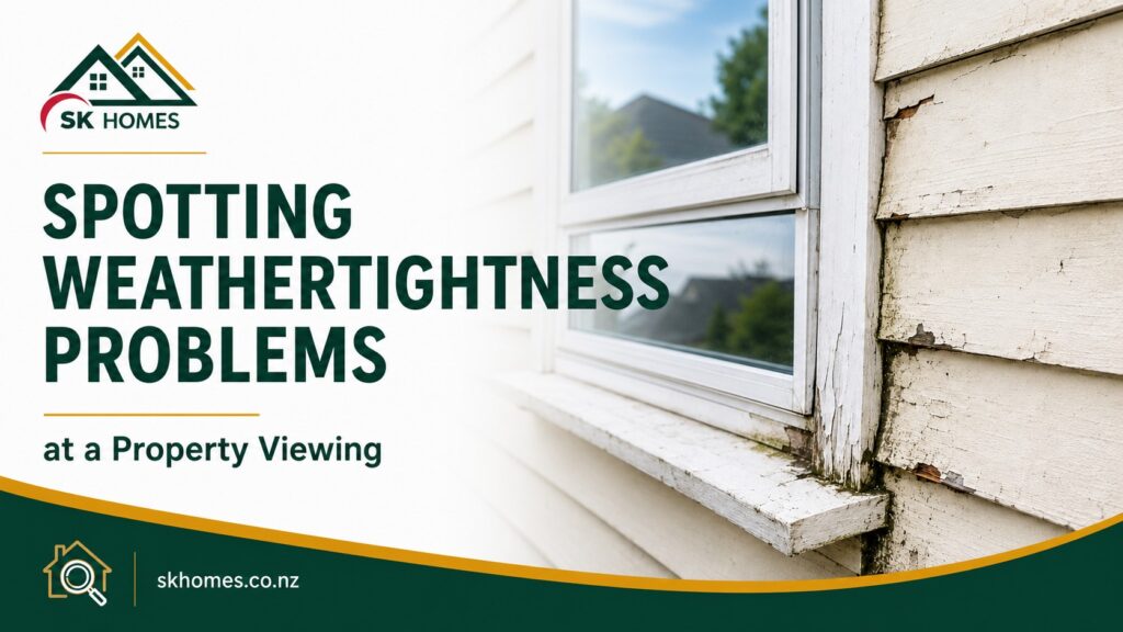 Building inspector spotting weathertightness problems at a property viewing in Auckland