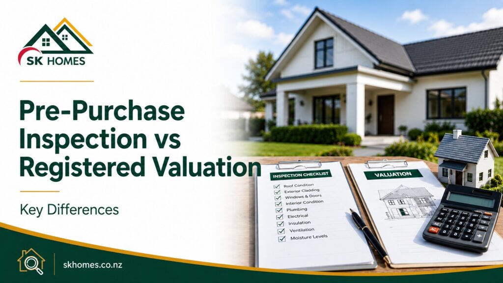Property documents showing pre-purchase inspection versus registered valuation NZ
